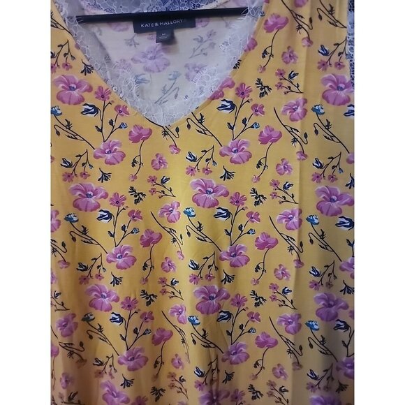 New KATE MALLORY Medium Yellow Floral Lace Pullover Tunic Top Cr60 Excellent - Picture 2 of 5